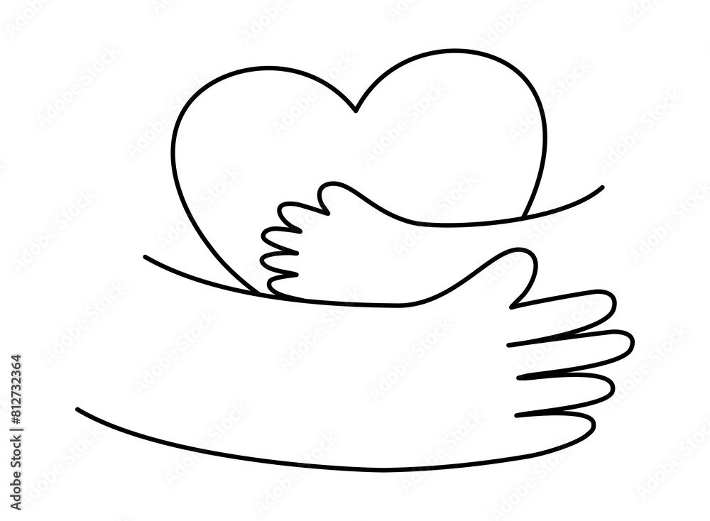 Line art closeup a little and a big arm hugging heart in mother and father day collection Line art closeup a little and a big arm hugging heart in mother and father day collection