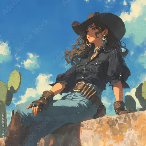 Bohemian Chic Meets Rugged Wild West: A Fashion-Forward Adobe Stock Image