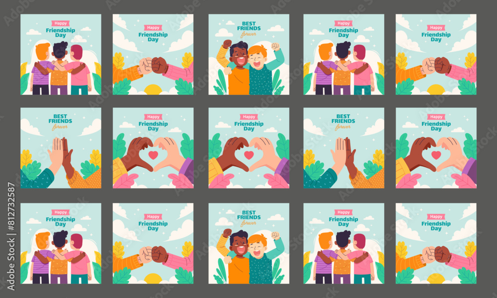 happy friendship day social media post vector flat design happy friendship day social media post vector flat design