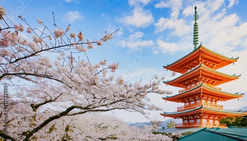 桜と五重塔が見える風景