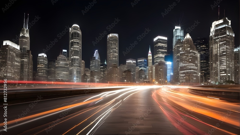 The scene was captured using an abstract long exposure method that highlights time and motion, producing light streaks that give the metropolitan landscape a sense of movement and fluidity.