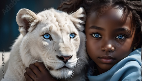 portrait young african girl with animal