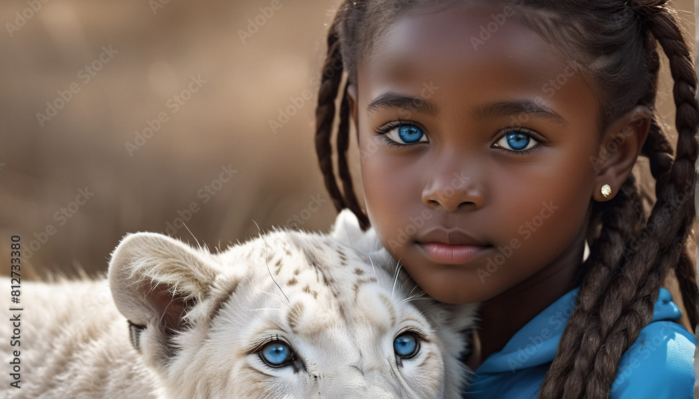 portrait young african girl with animal portrait young african girl with animal