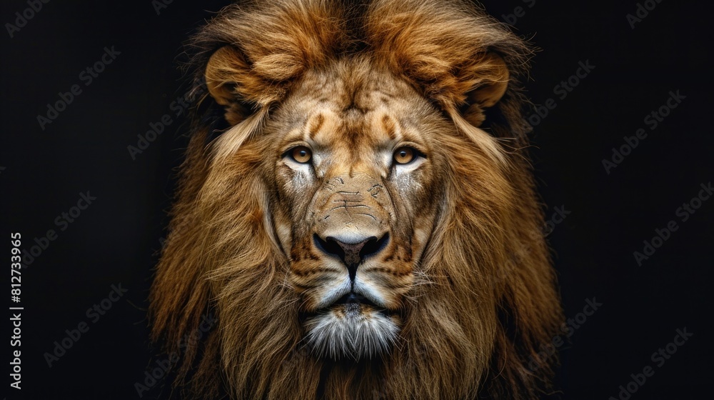 close up Portrait of a lion with a rich black mane