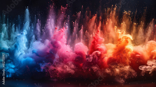 Magical Vector Illustration of Colorful Light Bokeh Background and Rainbow Smoke Particles