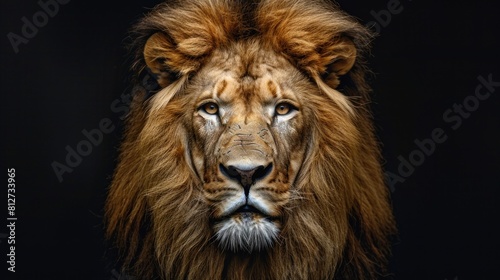 close up Portrait of a lion with a rich black mane © uut