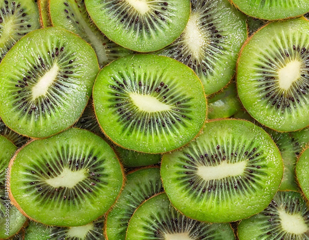 many slices of kiwi fruit close-up texture many slices of kiwi fruit close-up texture