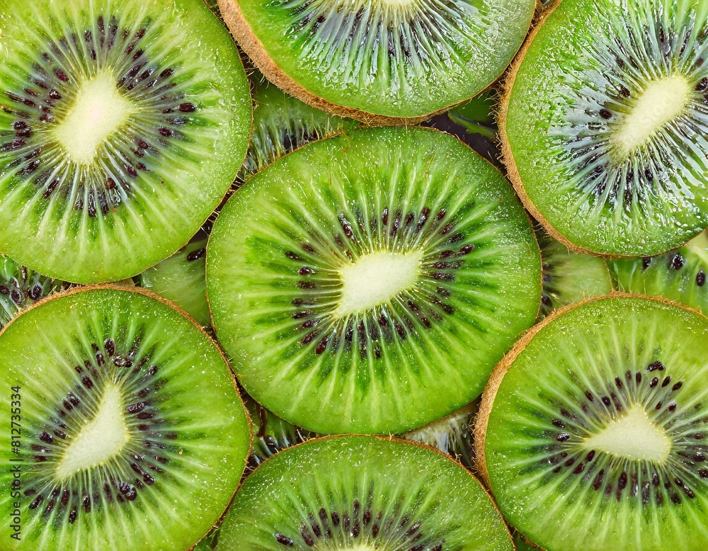 many slices of kiwi fruit close-up texture many slices of kiwi fruit close-up texture