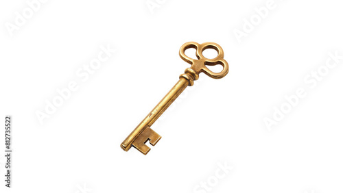 3D rendering of a gold key isolated on a transparent background. photo