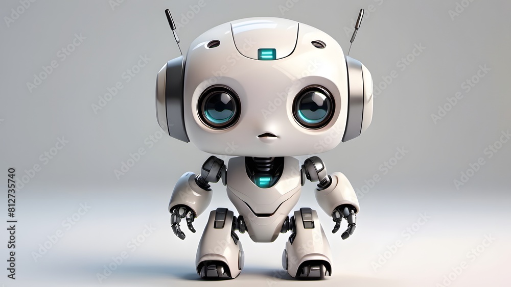 A charming robot in soft pastel hues, rendered in cute chibi style.