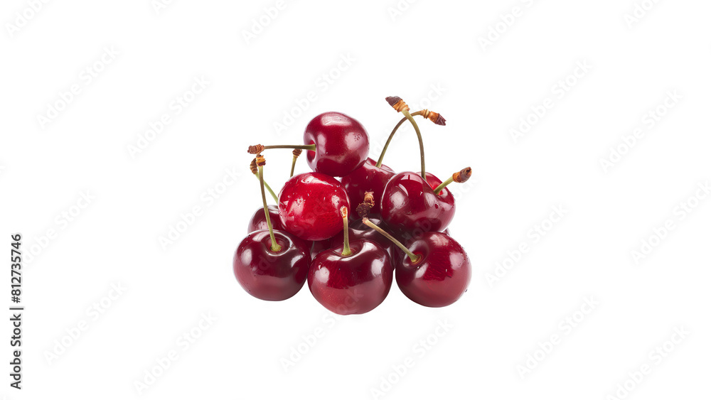 A pile of fresh red cherries with stems on a transparent background. A pile of fresh red cherries with stems on a transparent background.