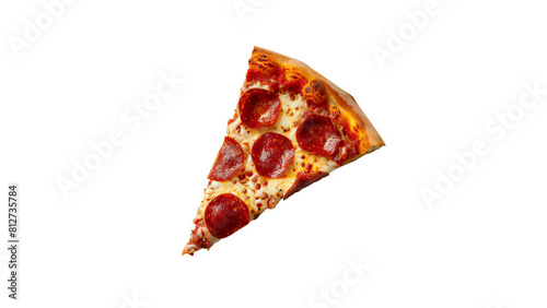 A slice of pizza with pepperoni, isolated on a transparent background.