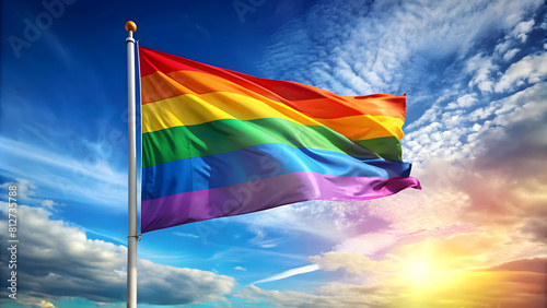 Pride in Diversity: Rainbow Flag Fluttering in the Wind. Perfect for: Pride events, LGBTQ+ advocacy campaigns, diversity celebrations, Social media posts, event banners, community newsletters.