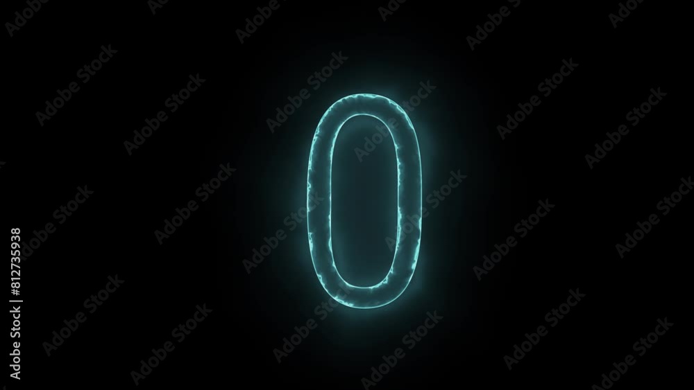 Number 0 animated in loop with neon colors. Graphic element for countdown. 