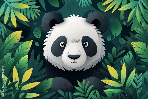 Cute panda flat design top view forest theme cartoon drawing vividly