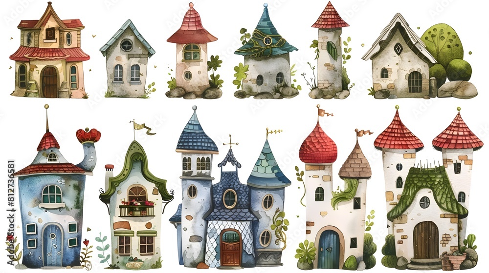 Eclectic Collection of Whimsical and Colorful Fairy Tale Inspired Miniature Houses and Cottages
