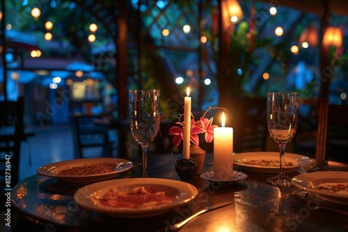 Atmosphere  Intimate Candlelit Dinner Setting for Two with Romantic Ambiance