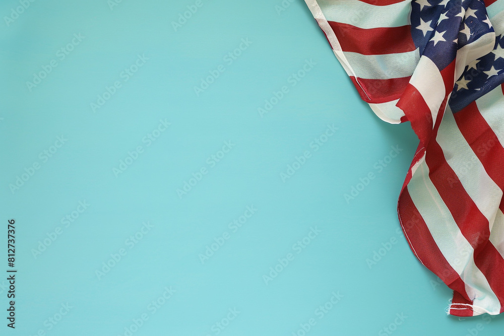 American flag against duck egg blue, a serene nod Memorial Day. American flag against duck egg blue, a serene nod Memorial Day.