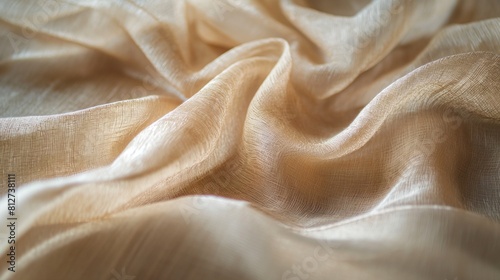 luxurious silk fabric shimmering in soft sunlight, highlighting its intricate weave and delicate texture.