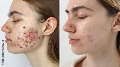 Dramatic Before-and-After Acne Treatment Results, From Severe Inflammation to Clear Skin, Showcasing Dermatological Efficacy.