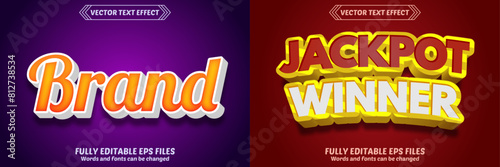 Bundle of 3d Brand jackpot winner editable text effect design vectors. Set of editable text effect designs. Modern editable text effect vector design. Brand jackpot winner text style theme