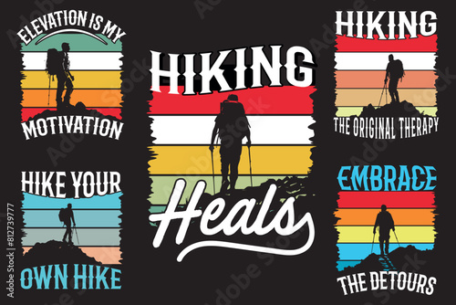 Hiking t-shirt design bundle,  Shirts to wear hiking, Vector Hiking T-Shirt Collection,  Hiking Vector Apparel Bundle