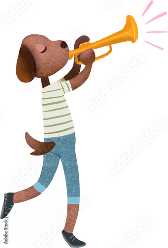 dog with a trumpet playing png cartoon (ID: 812740162)