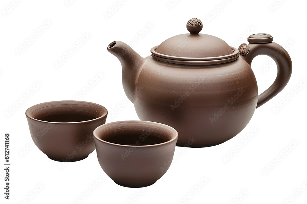 Classic Yixing Teapot with Cups on a Transparent Background