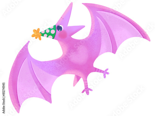 Photography pterodactyl with birthday hat cartoon png