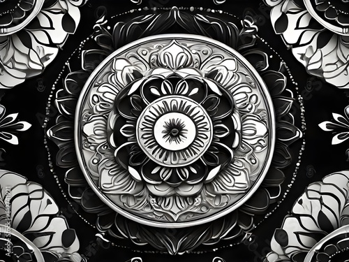 Black and white mandala for textiles, wallpapers and designs backdrop in UHD format. line art Generative AI 