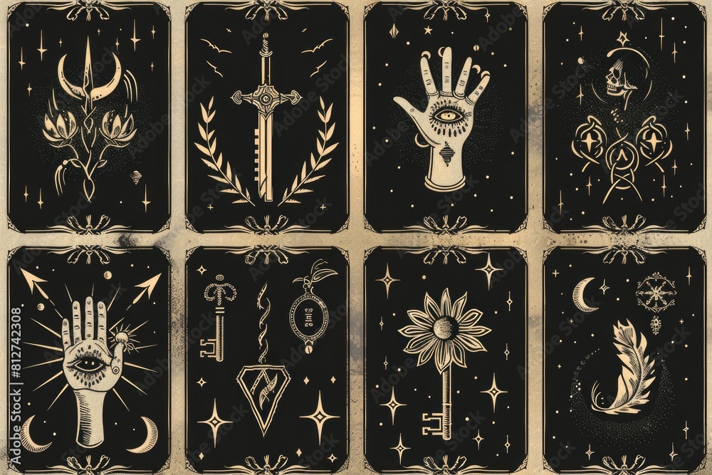 Collection of diverse tarot card illustrations. Ideal for mystical and spiritual concepts Collection of diverse tarot card illustrations. Ideal for mystical and spiritual concepts