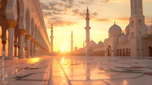 Sheikh Zayed Grand Mosque Abu Dhabi United Arab Emirates Ornaments Celebration with sunlight background
 photo