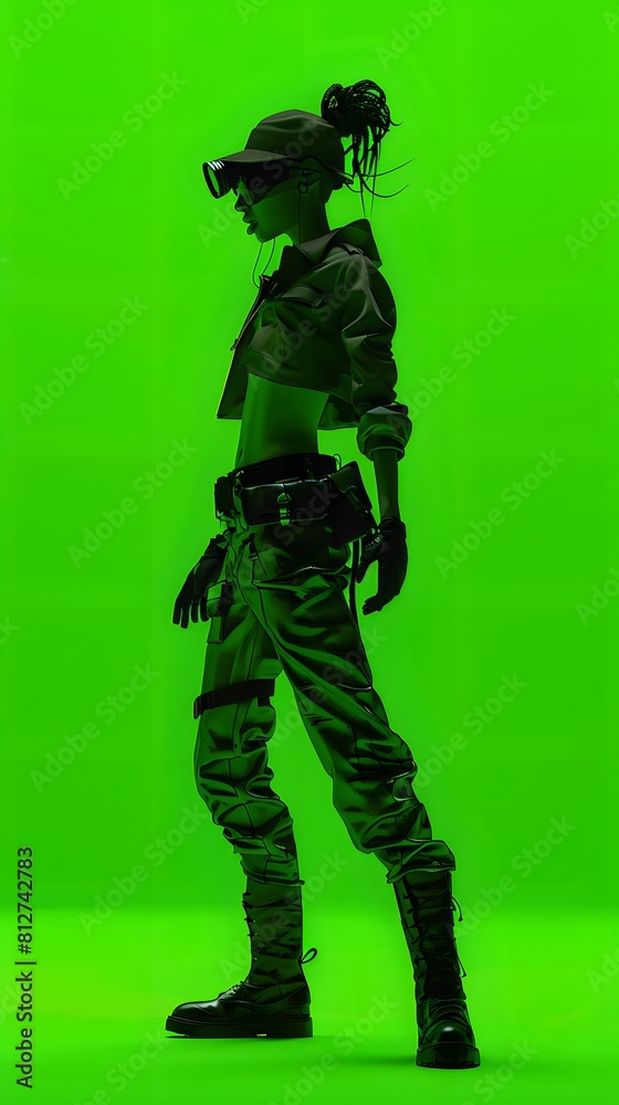 3D illustration of cyberpunk character on green screen. cyborg, humanoid, robot. 3D illustration of cyberpunk character on green screen. cyborg, humanoid, robot.