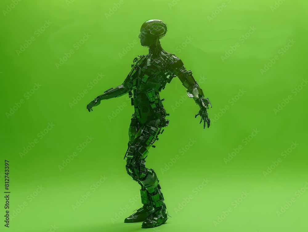 3D illustration of cyberpunk character on green screen. cyborg, humanoid, robot. 3D illustration of cyberpunk character on green screen. cyborg, humanoid, robot.