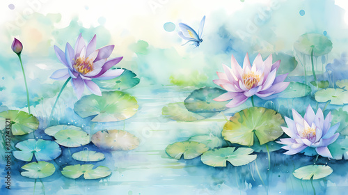 watercolor lily pad pond landscape oil painting abstract decorative painting