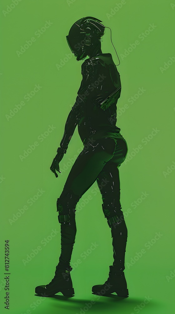 3D illustration of cyberpunk character on green screen. cyborg, humanoid, robot. 3D illustration of cyberpunk character on green screen. cyborg, humanoid, robot.