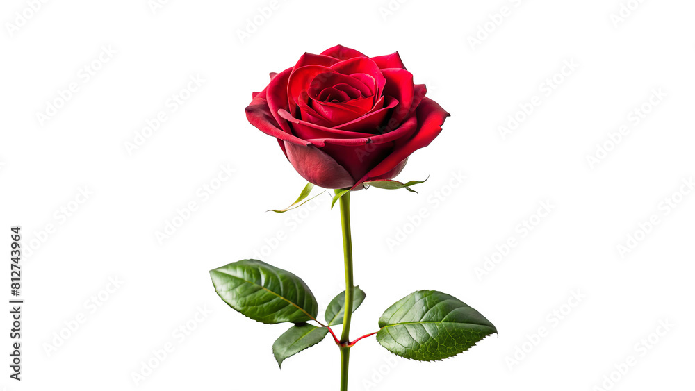 Single red rose long stem vertical stand pose isolated on transparent background Single red rose long stem vertical stand pose isolated on transparent background