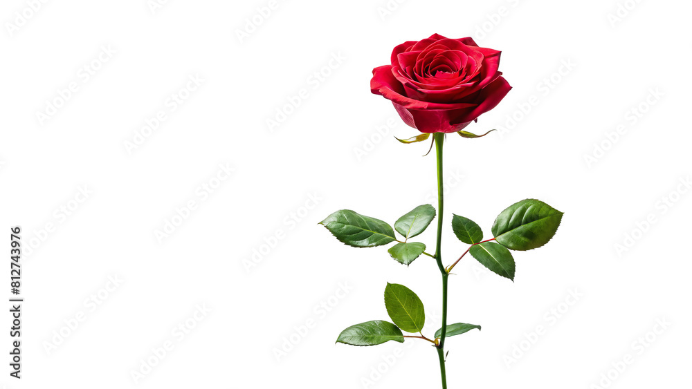 Single red rose long stem vertical stand pose isolated on transparent background Single red rose long stem vertical stand pose isolated on transparent background
