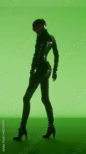 3D illustration of cyberpunk character on green screen. cyborg, humanoid, robot.