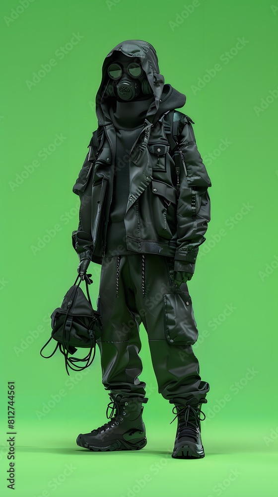 3D illustration of cyberpunk character on green screen. cyborg, humanoid, robot. 3D illustration of cyberpunk character on green screen. cyborg, humanoid, robot.