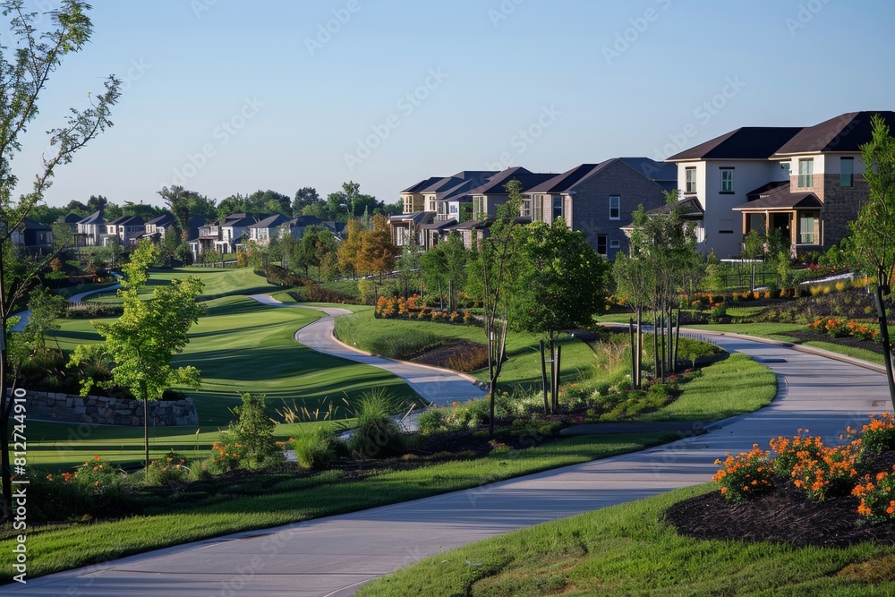 Fototapeta premium Neighborhood, Gated Community with Private Park and Recreational Facilities