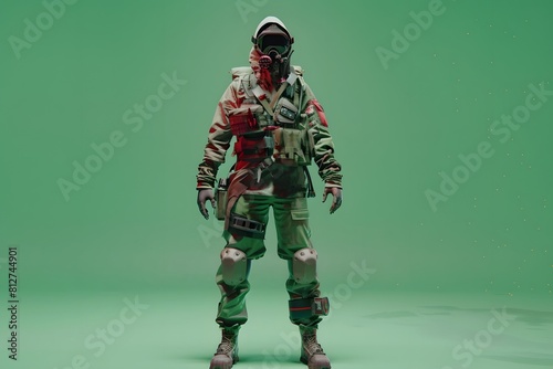 3D illustration of cyberpunk character on green screen. cyborg, humanoid, robot.