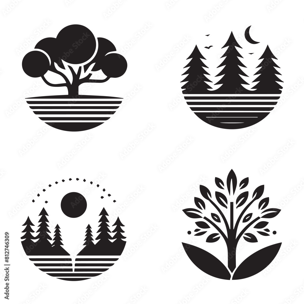 vector set of nature logo silhouettes