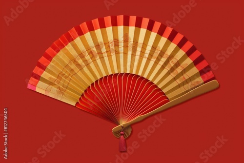 Colorful fan on vibrant red backdrop. Great for summer themed designs