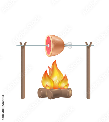 Meat grill on an open fire. Meatloaf, barbecue.