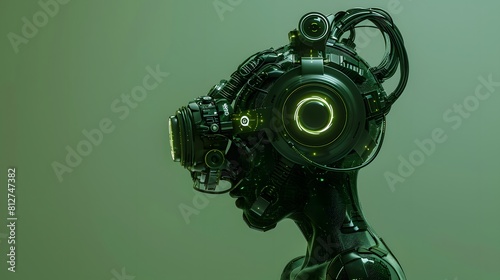 3D illustration of cyberpunk character on green screen. cyborg, humanoid, robot.