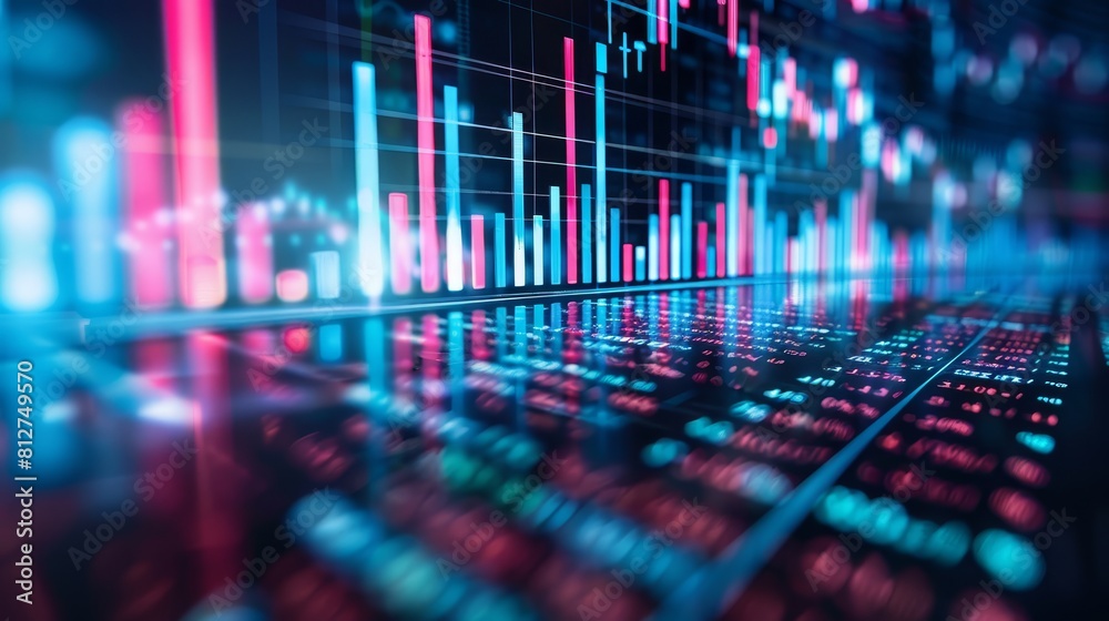 Digital background featuring stock market graphs and bar charts, creating an atmosphere of financial analysis and investment Digital background featuring stock market graphs and bar charts, creating an atmosphere of financial analysis and investment