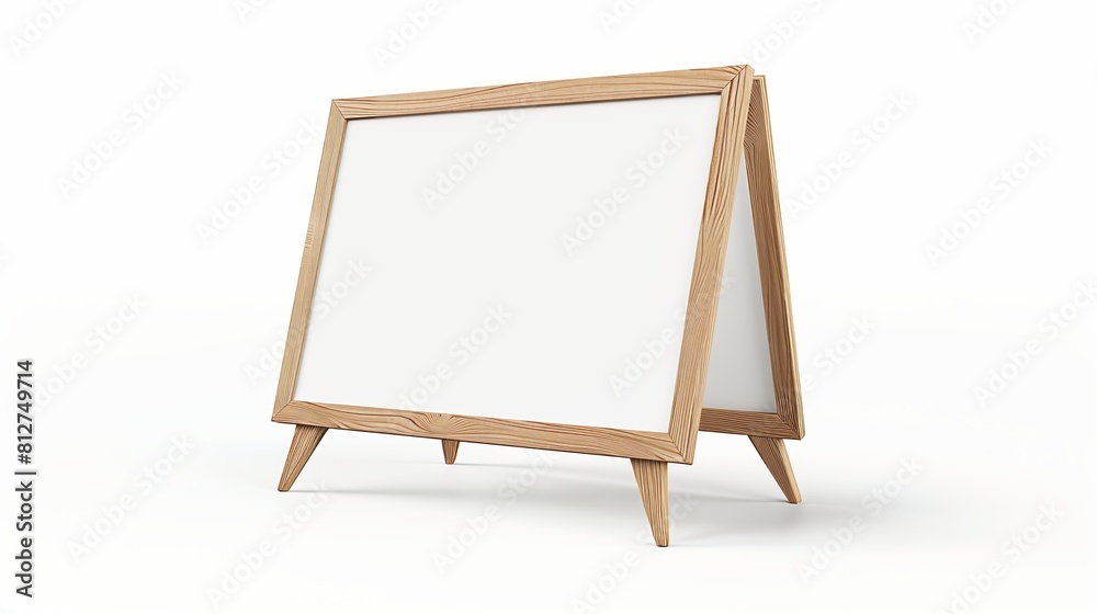 A-frame banner mockup with a blank wooden frame isolated on a white background. A-frame banner mockup with a blank wooden frame isolated on a white background.