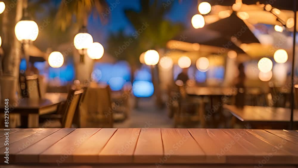 Wooden Table Seating at Outdoor Restaurant Night Generative AI