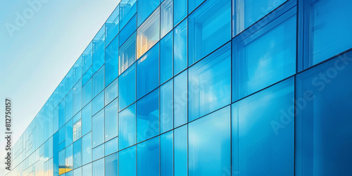 blue glass building on blue sky background